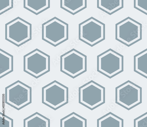 Tileable abstract background. Cadet blue color on matching background. Hexagon bold mosaic cell with padding and inner solid cells. Large hexagons. Seamless pattern. Tileable vector illustration.