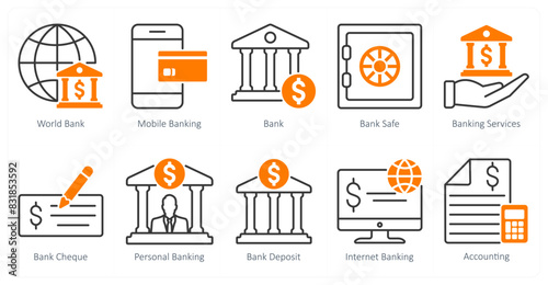 A set of 10 banking icons as world bank, mobile banking, bank