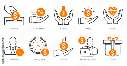 A set of 10 banking icons as donation, commission, capital