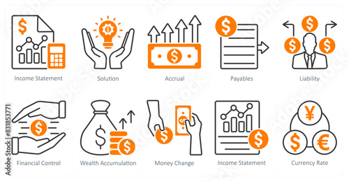 A set of 10 banking icons as income statement, solution, accural