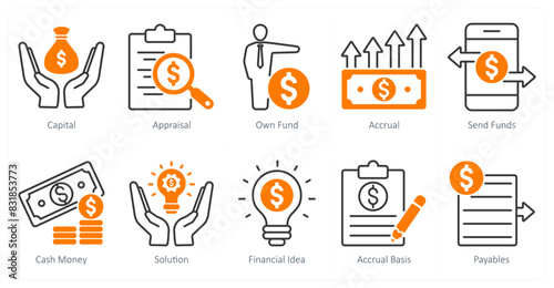 A set of 10 banking icons as capital, appraisal, own fund