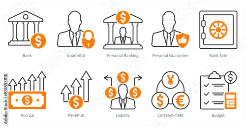 A set of 10 banking icons as bank, gurantor, personal banking