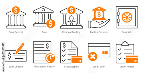 A set of 10 banking icons as bank deposit, bank, personal banking, banking services