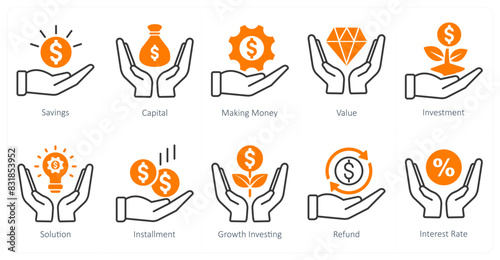 A set of 10 banking icons as savings, capital, making money