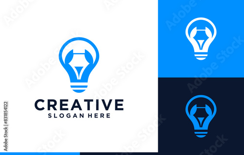 pen negative space lamp illustration logo design