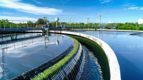 A mesmerizing view of an industrial water treatment plant, purifying and cleansing water for ecological balance