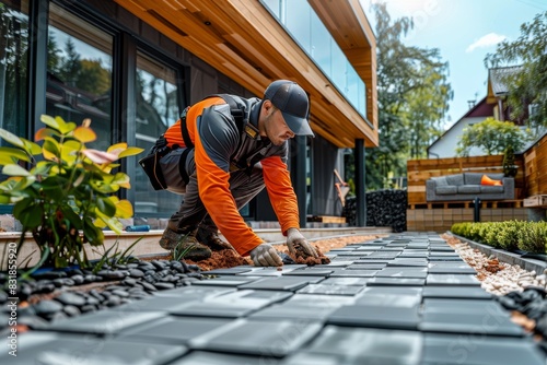 A worker in an orange vest is laying down on the ground