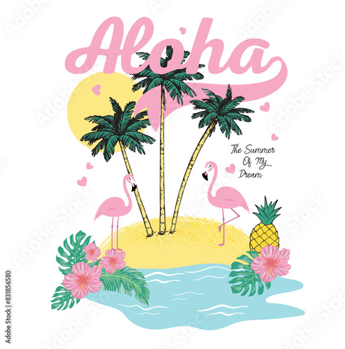 Vector illustration on the theme of surf and surfing in Hawaii. Vintage design. Typography, t-shirt graphics Print