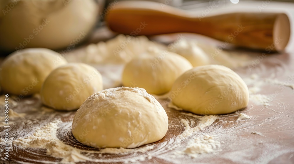 Dough balls on a wooden table Dough balls on a wooden table