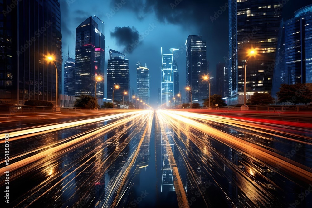 Another cityscape with light trails from moving vehicles at night, Another cityscape with light trails from moving vehicles at night,