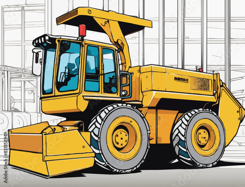 a   compactor construction equipment vector illustration line art