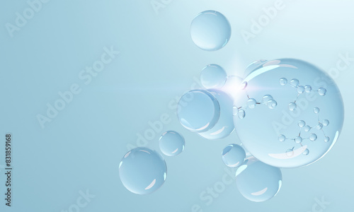 Molecule inside Liquid Bubble. skin care cosmetics  3d illustration