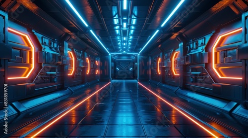 Futuristic empty neon background. High tech lines, studio product, future cyberspace concept. 3D illustration. copy space - Generative Ai © FDStock