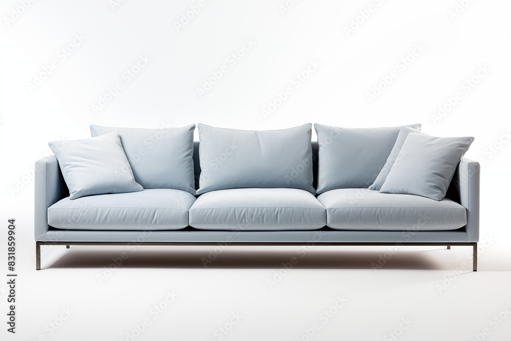 Fototapeta premium Elegant blue sofa isolated on white background 3D rendering nobody