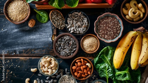 Abundant Assortment of Healthy Superfoods for Nutritious Eating on Rustic Wooden Background