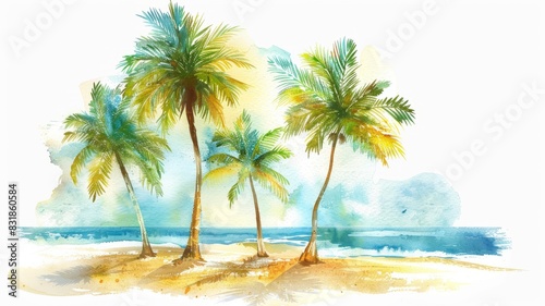 Watercolor painting of palm trees isolated on white background