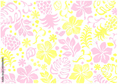 Wallpaper Mural ハワイをイメージしたトロピカルな花柄の背景イラスト Torontodigital.ca
