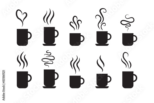 Smells line icon set, hot aroma Coffee, tea in cup, smells or fumes. Isolated symbols doodle glasses of hot drinks. Fragrances evaporate icons.