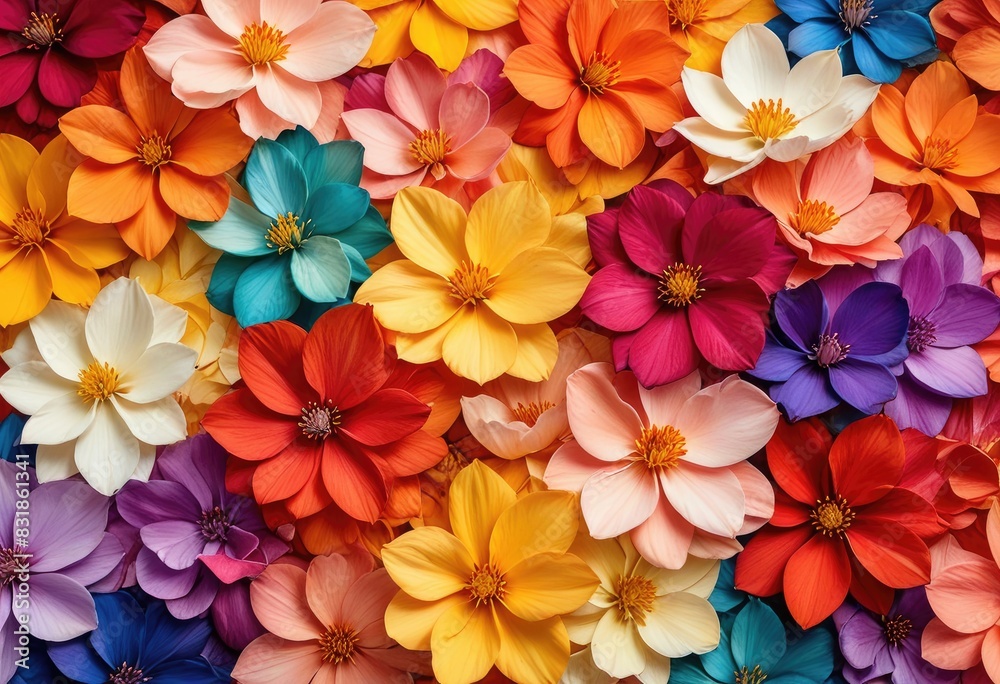 cascade of petals in a vibrant color palette, with a mix of warm and cool tones, blending seamlessly like a watercolor painting.
