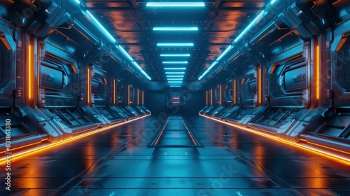 Futuristic empty neon background. High tech lines, studio product, future cyberspace concept. 3D illustration. copy space - Generative Ai photo