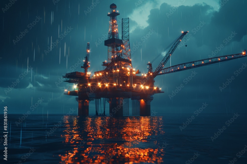 The oil and gas drilling rig at platform for drilling and producing crude oil, natural gas and water in offshore or gulf, petroleum field. Industry concept of oil petroleum industry The oil and gas drilling rig at platform for drilling and producing crude oil, natural gas and water in offshore or gulf, petroleum field. Industry concept of oil petroleum industry