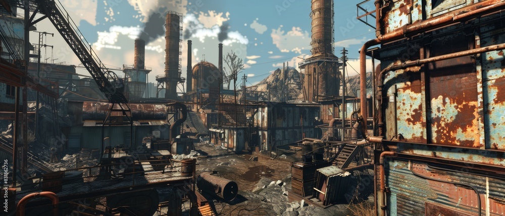 Frontal view of a bustling industrial site
