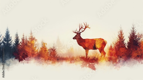 Watercolor illustration of a majestic deer in an autumn forest with vibrant colors, showcasing the beauty of nature and wildlife.