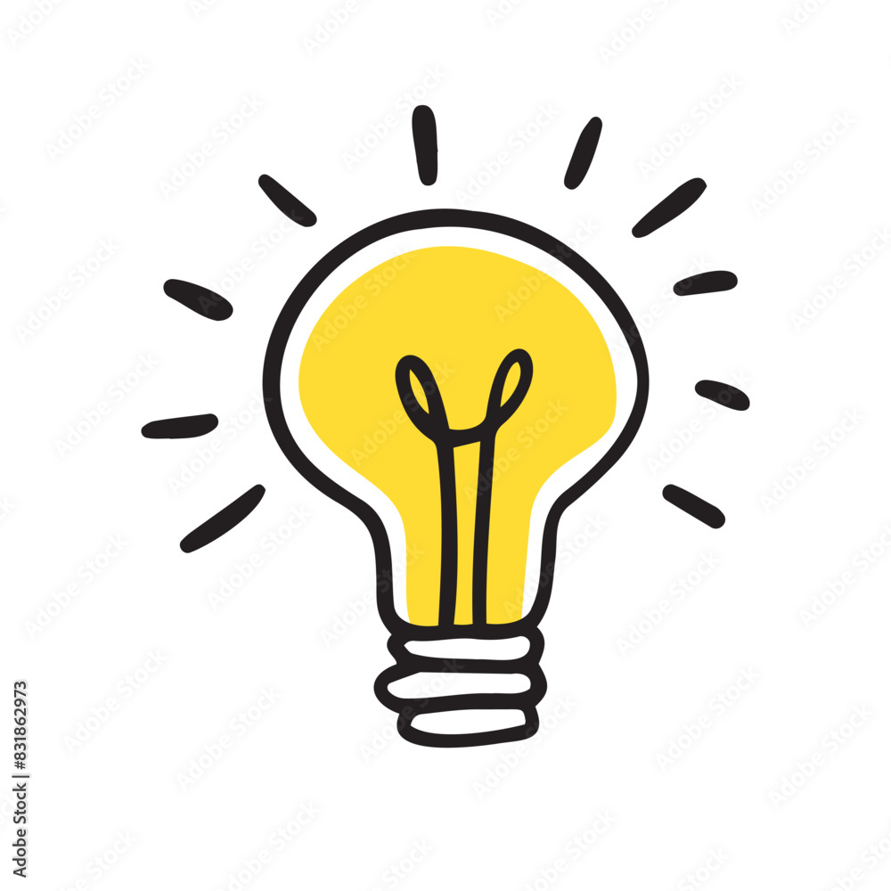 Light bulb idea rays shine Doodle Cartoon Flat style. Hand drawn Symbol creativity, inspiration. Light bulb idea rays shine Doodle Cartoon Flat style. Hand drawn Symbol creativity, inspiration.