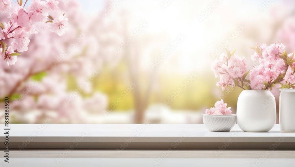 Empty kitchen table with blurred modern interior background in spring Empty kitchen table with blurred modern interior background in spring