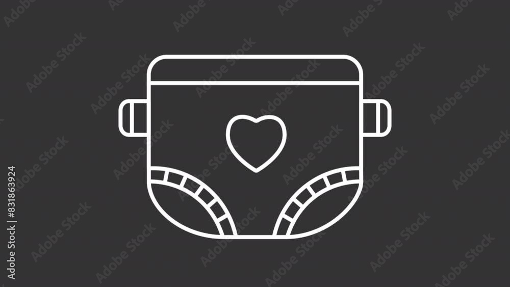 Animated floating diaper white icon. Kids hygiene line animation. Sticky fasteners, cloth convenience. Isolated illustration on dark background. Transition alpha video. Motion graphic Animated floating diaper white icon. Kids hygiene line animation. Sticky fasteners, cloth convenience. Isolated illustration on dark background. Transition alpha video. Motion graphic