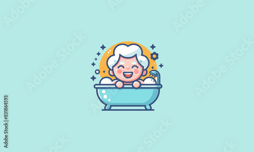 old women on bath tub vector flat design