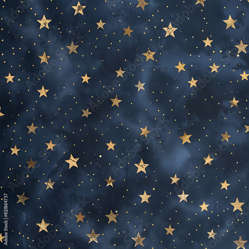 A blue background with gold stars scattered throughout