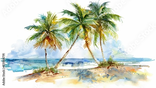 Watercolor painting of palm trees isolated on white background