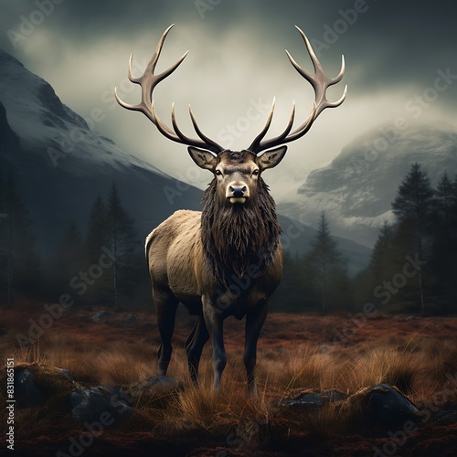 Irish elk  the giant deer or Irish deer  is an extinct species of deer  standing in their habitat