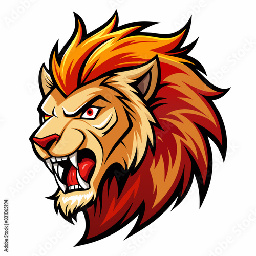 lion-face-angry--stylish-hair--outline--white-back