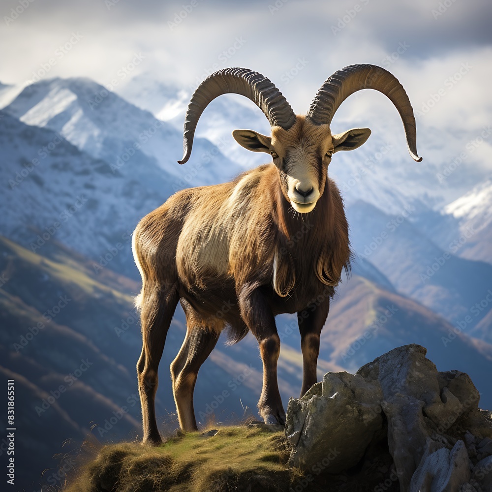 Fototapeta premium Extinct Pyrenean ibex, Basque common name bukardo, in their habitat, environment