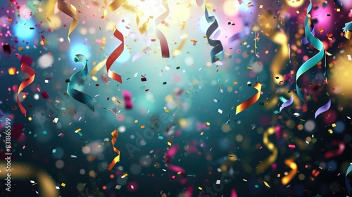 A colorful explosion of confetti is falling from the sky. The confetti is in various colors and sizes, creating a festive and celebratory atmosphere. The scene is likely from a party or event photo