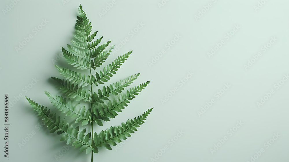 A single green fern frond isolated on a white background A single green fern frond isolated on a white background