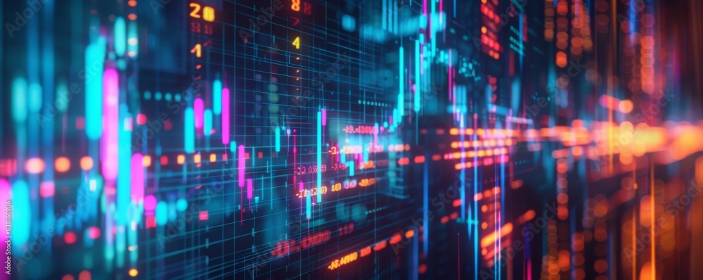 A futuristic digital hologram of a stock market