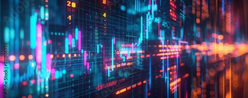 A futuristic digital hologram of a stock market