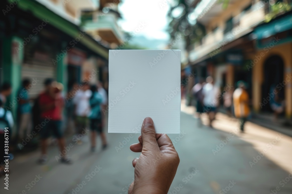 A person is holding a piece of paper in their hand, possibly containing important information or notes A person is holding a piece of paper in their hand, possibly containing important information or notes
