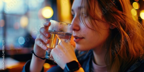 A person drinking water from a glass