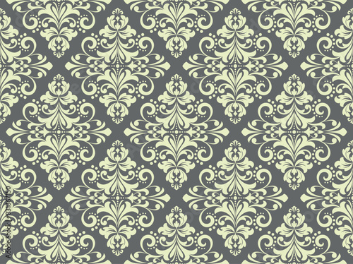 Floral pattern. Vintage wallpaper in the Baroque style. Seamless vector background. Gray and beige ornament for fabric, wallpaper, packaging. Ornate Damask flower ornament