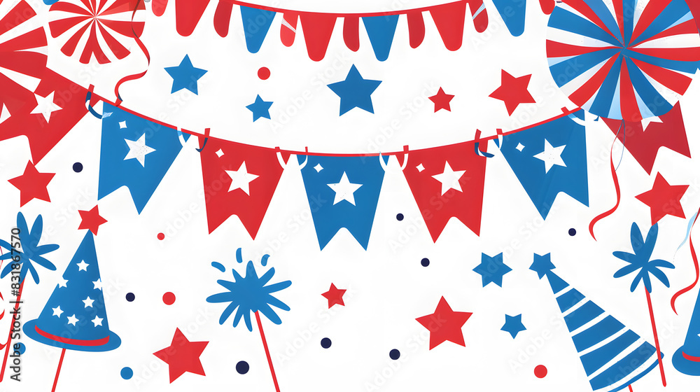 Obraz premium A banner with red, white, and blue stars and a red, white, and blue flag