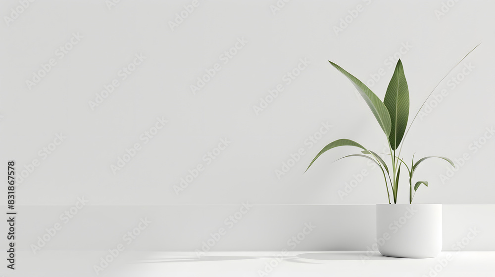 A white wall with a potted plant in the foreground for web banner A white wall with a potted plant in the foreground for web banner