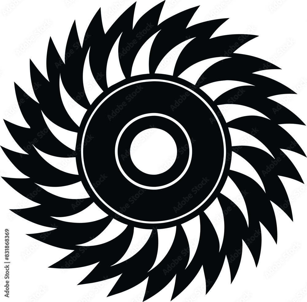 Circular saw blade vector icon isolated on white background. Simple black shape illustration of rotating saw blade. Circular saw blade vector icon isolated on white background. Simple black shape illustration of rotating saw blade.