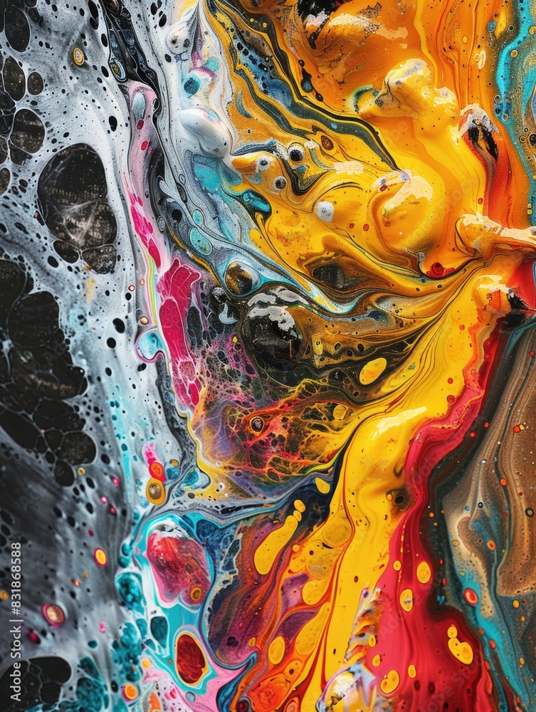 A detailed view of a vibrant artwork on a dark backdrop, perfect for use in art-related contexts A detailed view of a vibrant artwork on a dark backdrop, perfect for use in art-related contexts