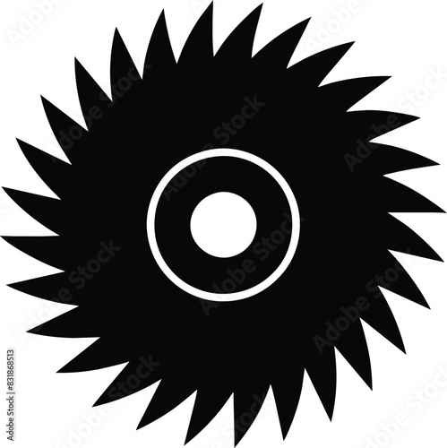 Circular saw blade vector icon isolated on white background. Simple black shape illustration of rotating saw blade.