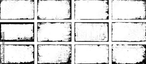 Overlay old frame and border effect torn and crumpled grunge pattern for poster or vinyl album cover. Vector of rough, dirty, grainy design, poster frame, cover.	