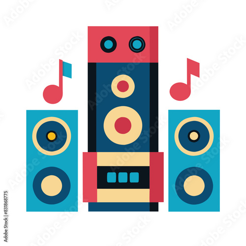 detailed illustration of a multi-piece speaker system.